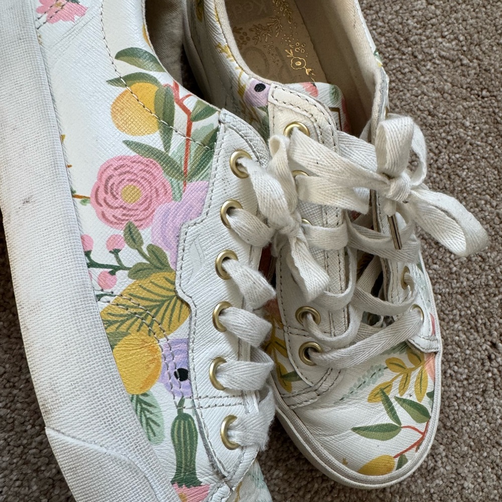 Keds Floral Canvas Sneakers in White with Pink, Yellow and Green Accents - Picture 7 of 8